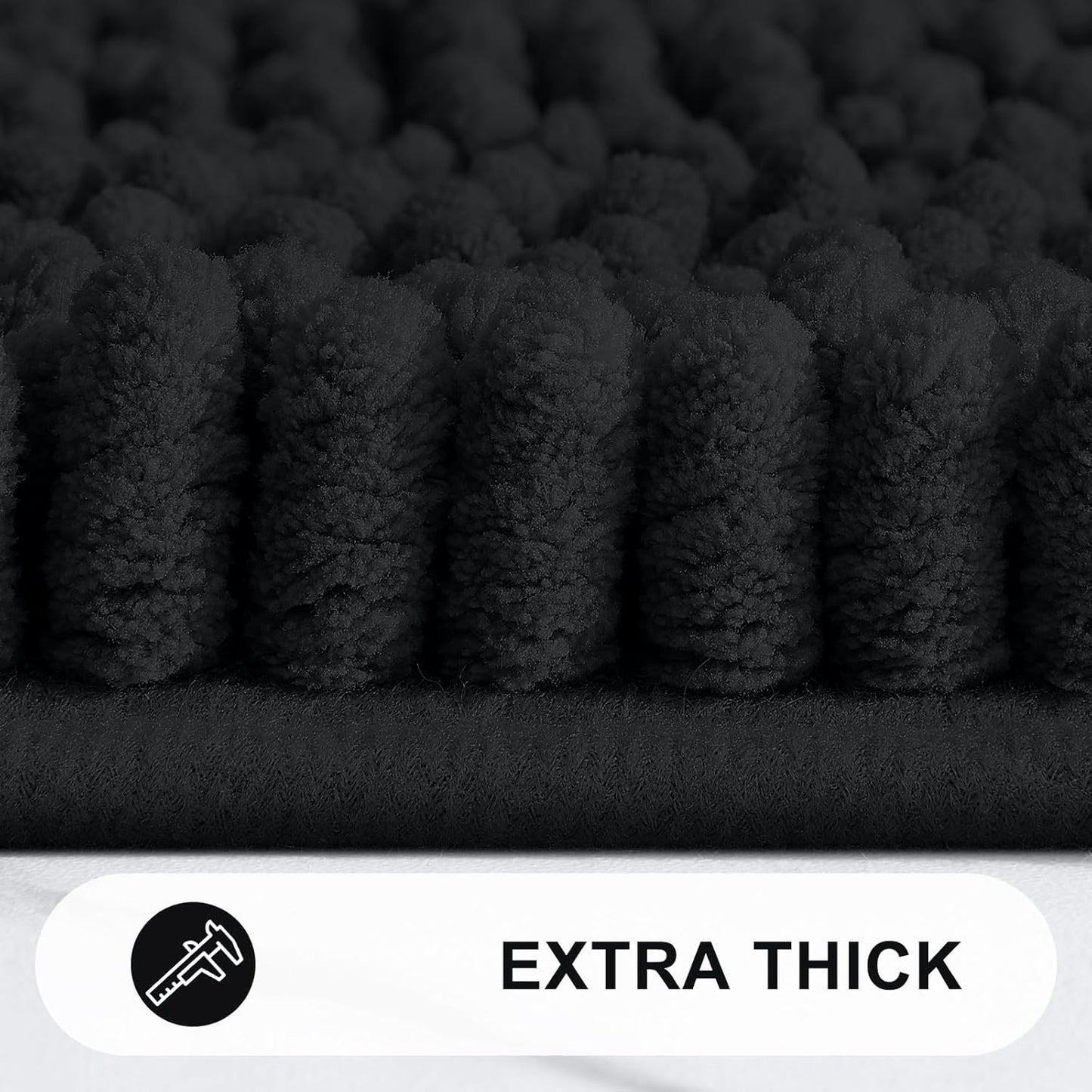 Grandaily Chenille Striped Bathroom Rugs 47x32, Extra Thick and Absorbent Bath Mats, Non-Slip Soft Plush Shaggy Shower Carpet, Machine Wash Dry, Bath Rug for Bathroom, Black
