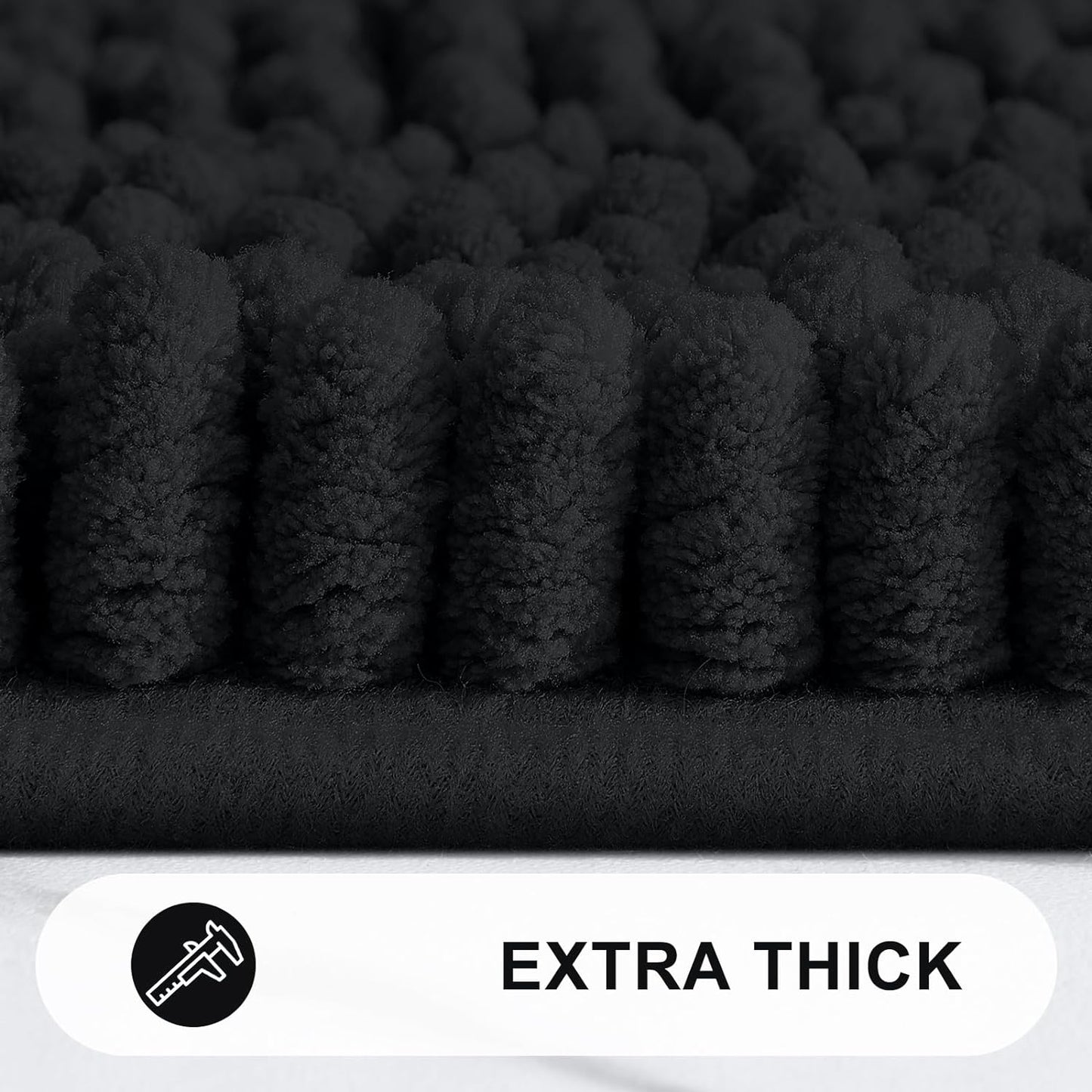 Grandaily Chenille Striped Bathroom Rugs 40x32, Extra Thick and Absorbent Bath Mats, Non-Slip Soft Plush Shaggy Shower Carpet, Machine Wash Dry, Bath Rug for Bathroom, Black