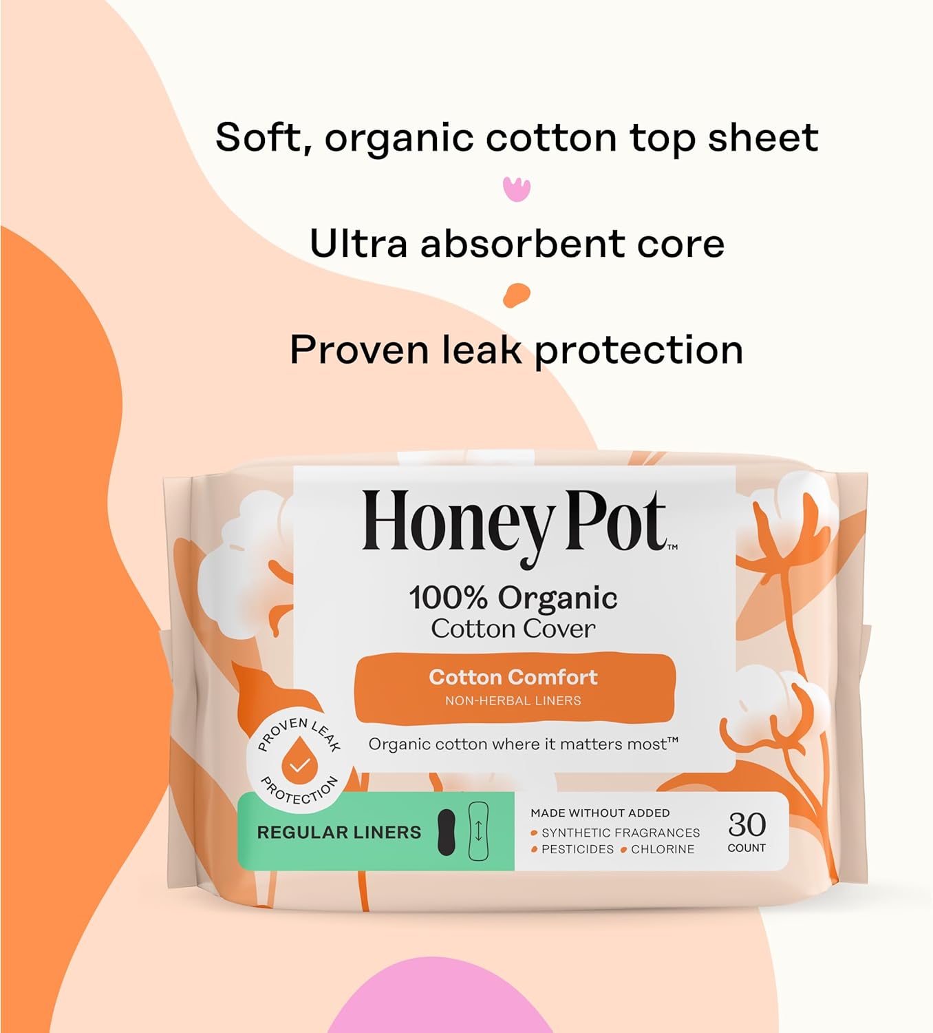 The Honey Pot Company - Non-Herbal Everyday Panty Liners for Women - Organic Cotton Cover & Ultra-Absorbent Pulp Core - Sanitary Pads - Feminine Care - 30 ct