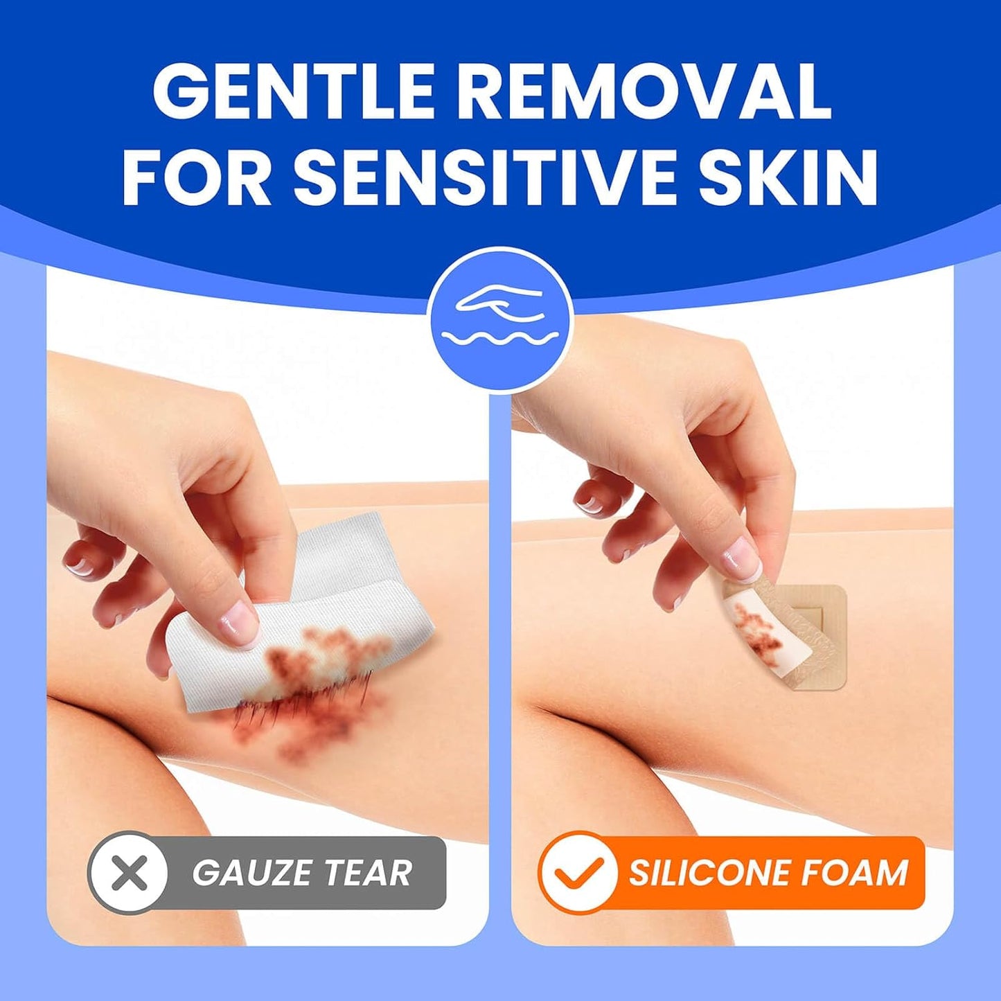 Large Waterproof Bandages 2x2 Silicone Foam Dressing for Sensitive Skin Wound Care, Adhesive Cohesive Pad with Border for First Aid, Post Surgical and Burn, Pressure, Scar Healing (20 PCS)