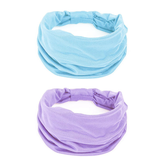 GiLi 2 Pack Wide Headbands for Women Boho Knotted Non Slip Fashion Hair Bands Yoga Running Sports Workout Gym Head Wraps Elastic Soft Cotton Cloth Turbans Bandana for Girls (Light Purple,Light Blue)