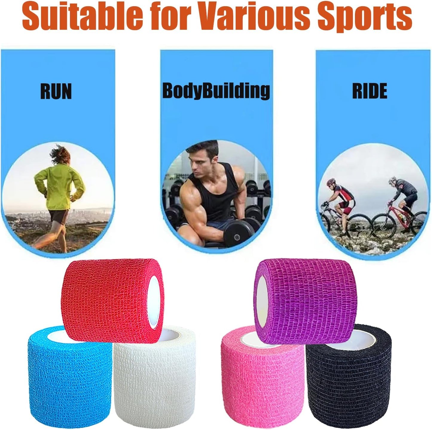 Hysiwen 6 Pack 2" x 5 Yards Self Adhesive Bandage Breathable Cohesive Wrap Self Adherent Vet Tape Self Stick Bandage Wrap for Wrist, Ankle(Multi Colors)