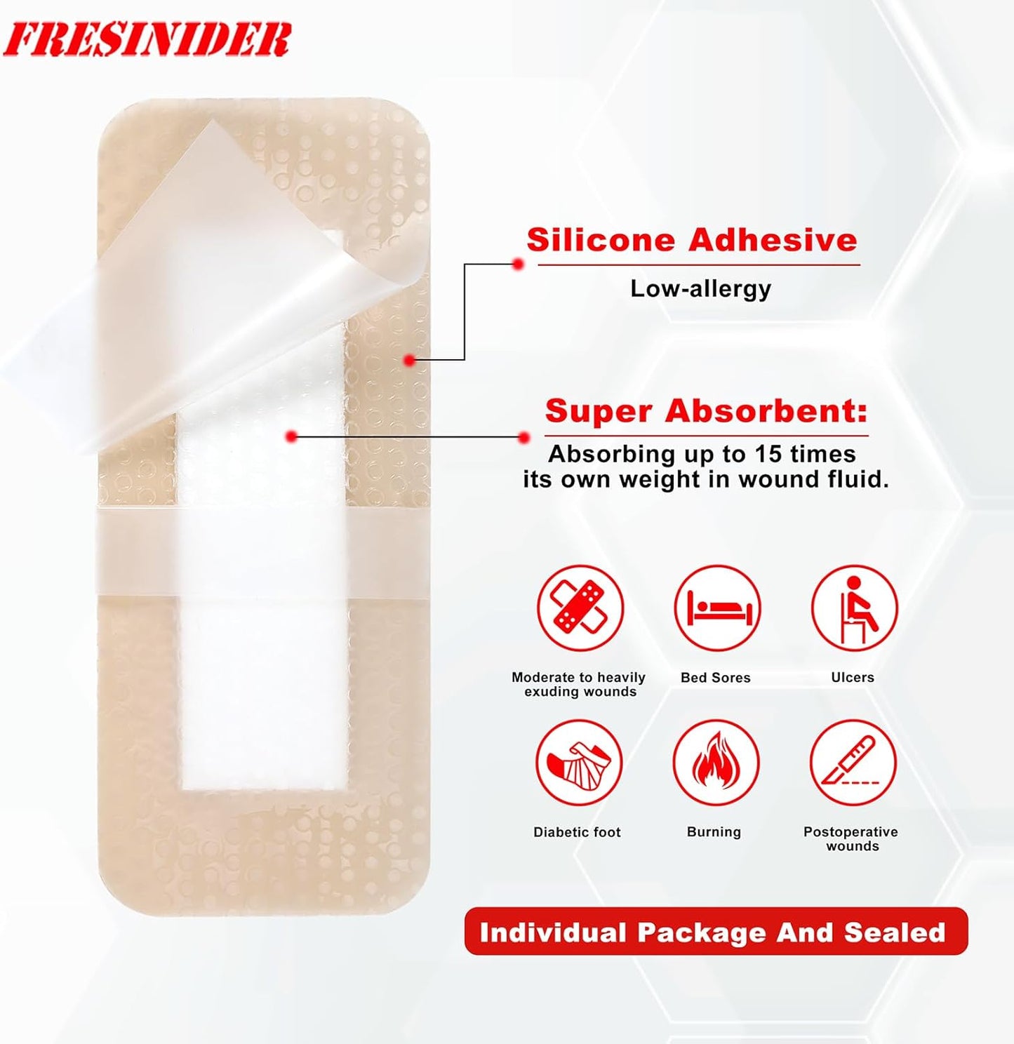 FRESINIDER 2" x 5" Pack of 10 Silicone Foam Wound Dressing - Waterproof Adhesive Bandages with Bordered - Super Absorbent & Breathable for Optimal Wound Care