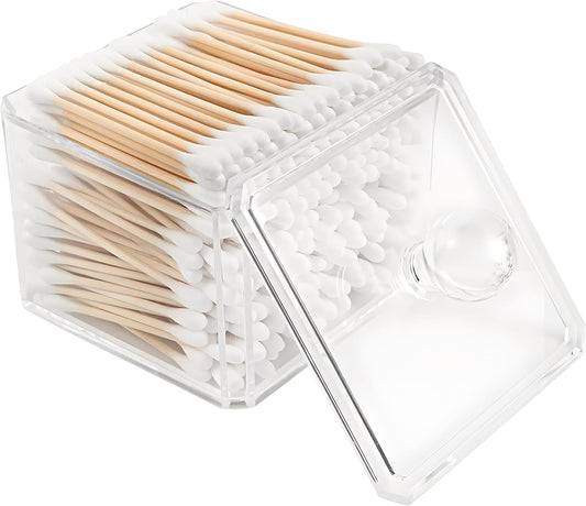 AXX Qtip Dispenser Apothecary Jars Bathroom - Qtip Holder Storage Canister Clear Plastic Jar for Cotton Swab,Q-Tips,Cotton Rounds (J#Clear 1Pcs)