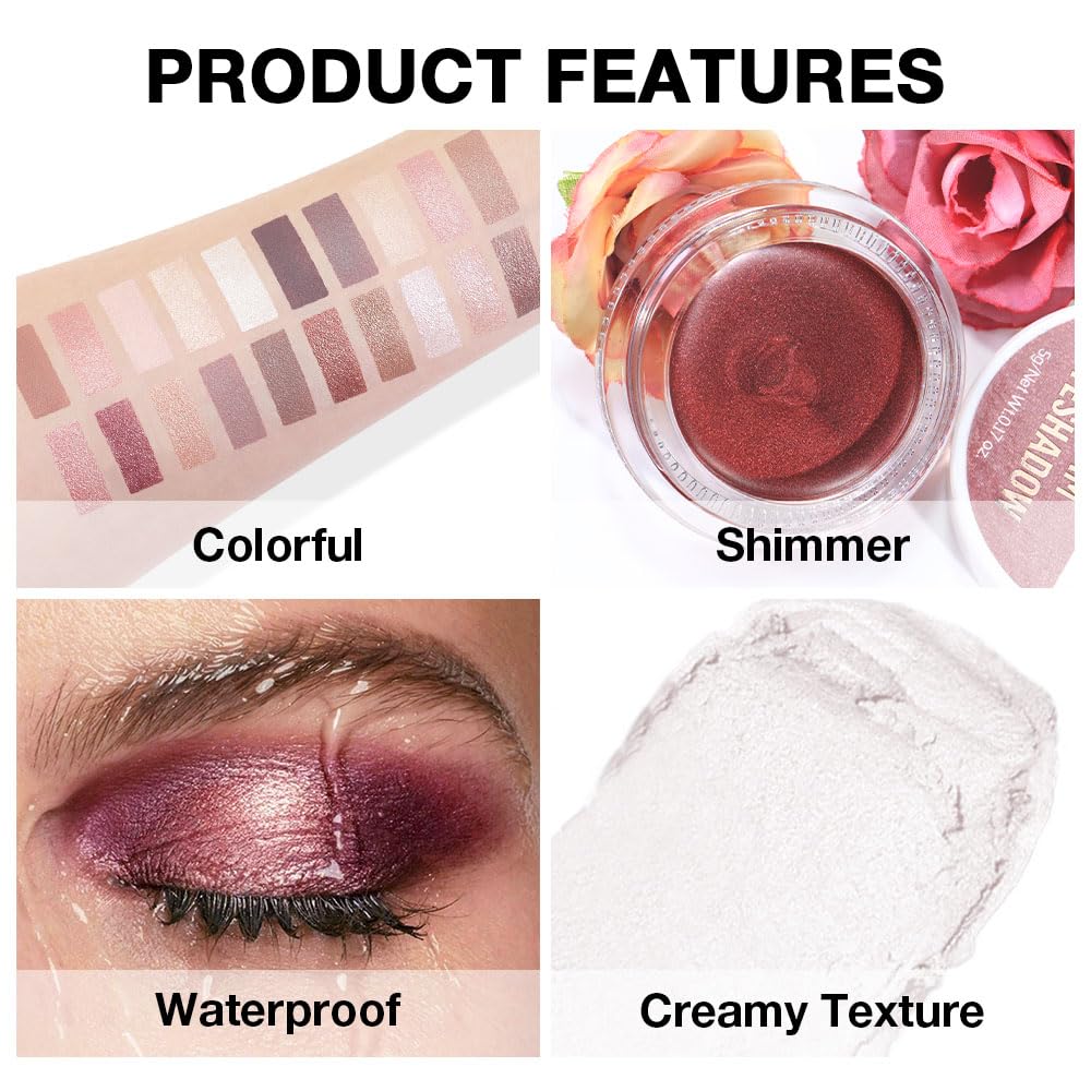 evpct Single Cream Eye Shadow Palette Pot Makeup for Older Women, Purity Pearl Translucent Shimmer Glitter Metallic Monochrome Cream to Powder Eyeshadow Palette Eye Brightener, Waterproof Blendable