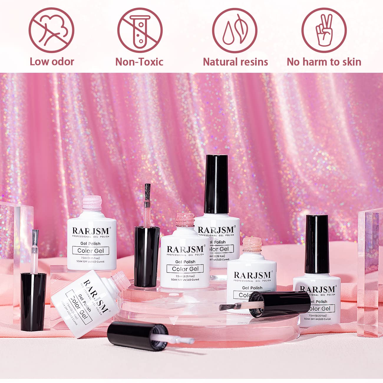 RARJSM Nude Glitter Gel Polish Set 6pcs Shimmery Jelly Nail Polish Iridescent Sparkly Pink Purple Apricot Beige Translucent Natural Skin Tone Color 7.5ml Soak off UV LED Cured