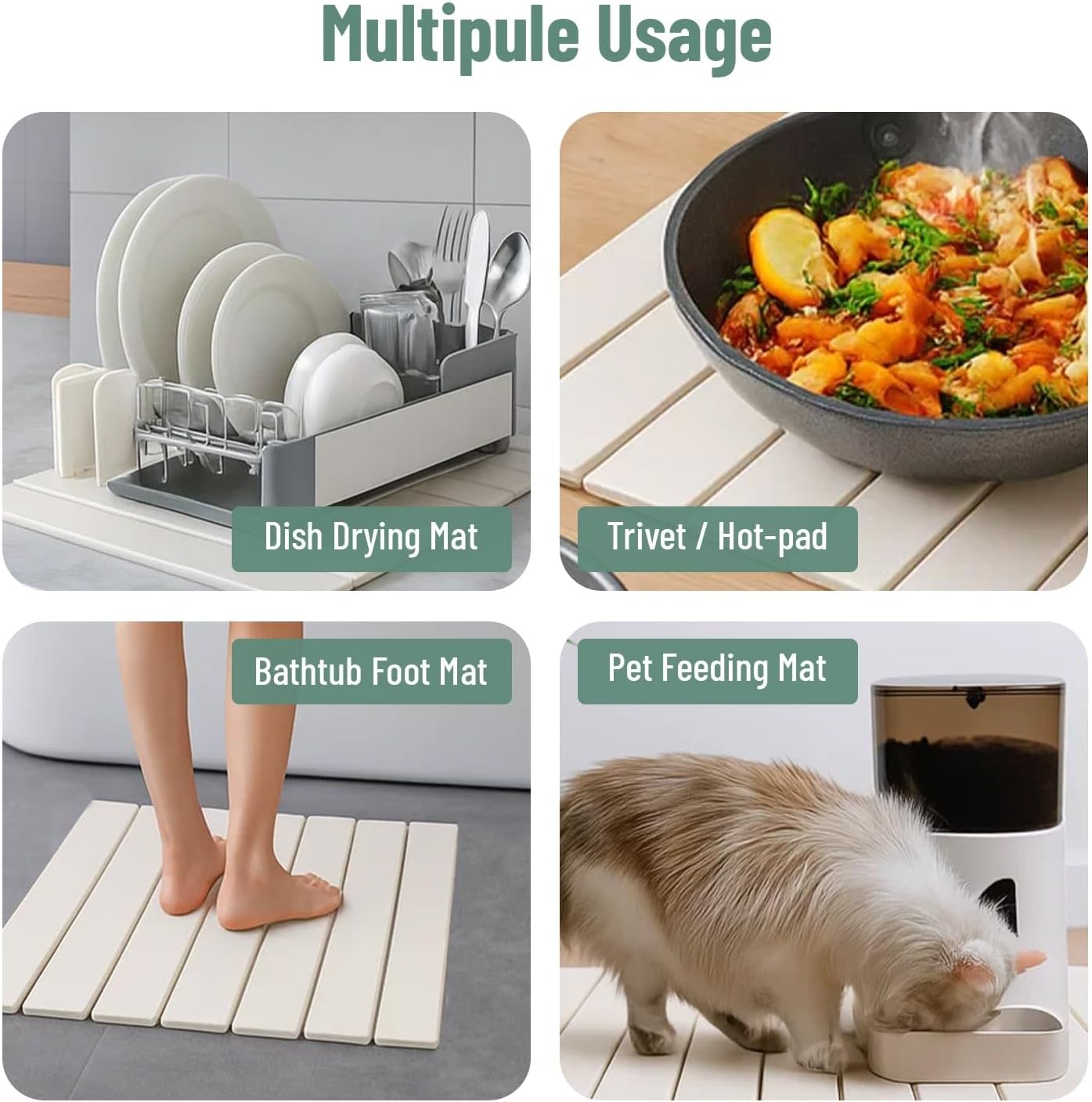 Stone Drying Mat for Kitchen Counter 16"x12" – Quick Dry Diatomaceous Earth Mat for Sink, Dishes, Cups & Soap – Foldable, Food-Grade Absorbent Countertop Mat for Kitchen, Bathroom & Dish Rack