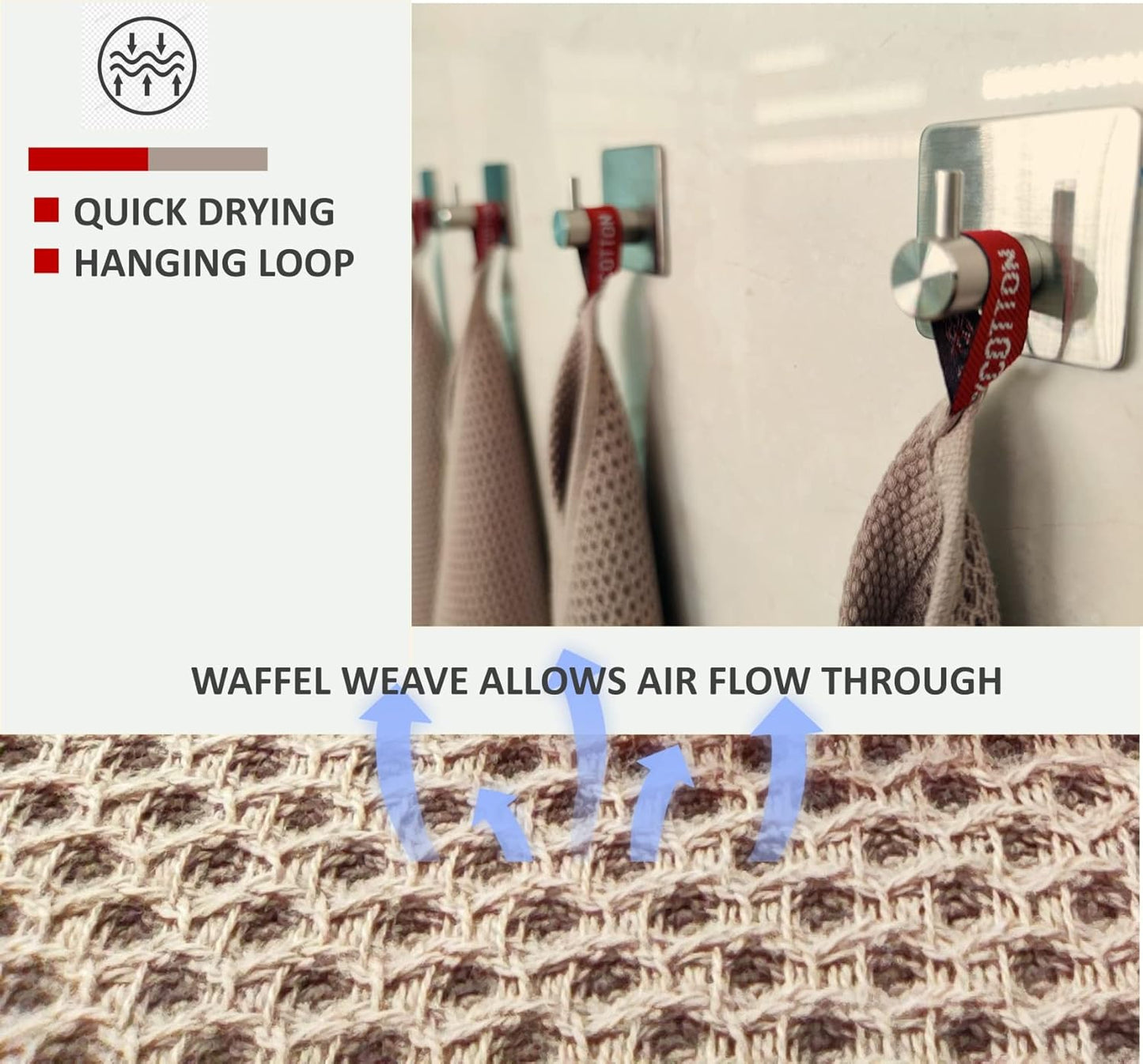 Kitchen Towels 100% Cotton Waffle Weave Dish Towel for Cleaning Drying Dishes Extra Absorbent and Soft, Dish Cloth,13 x 28 in (Brown-6 Pack)