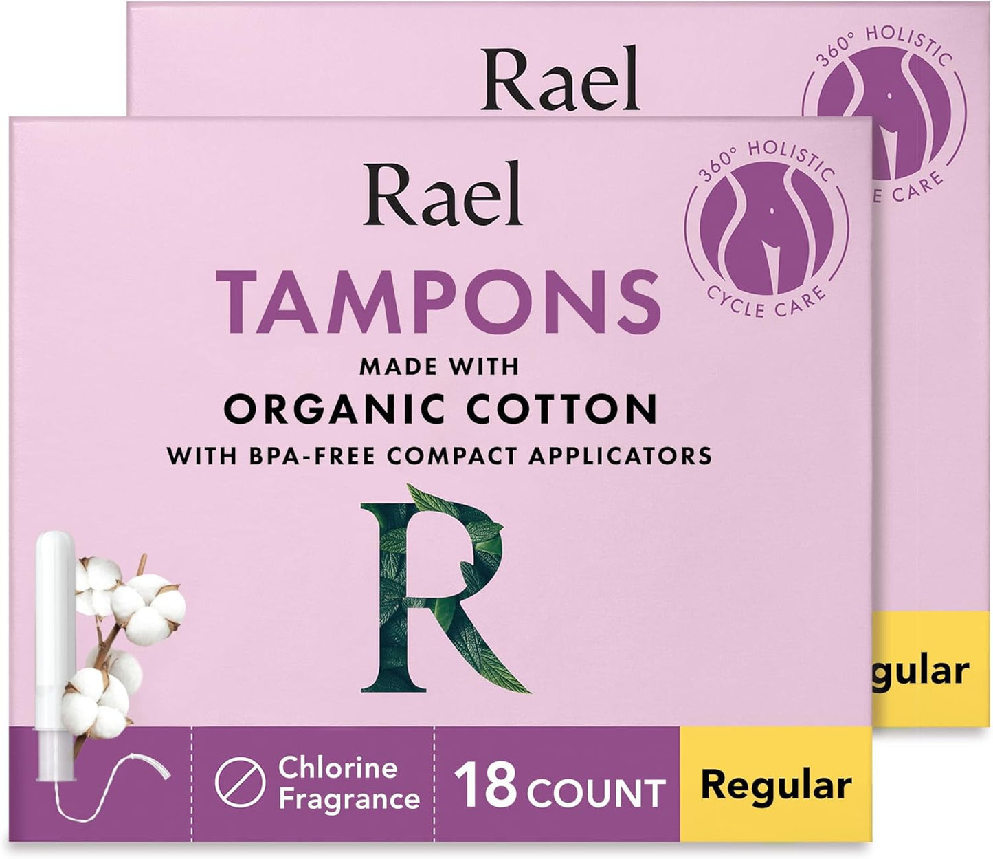 Rael Tampons, Compact Applicator - Made with Organic Cotton, Moderate Absorbency, BPA-Free, Chlorine Free, Leak Locker Technology (36 Count, Regular)