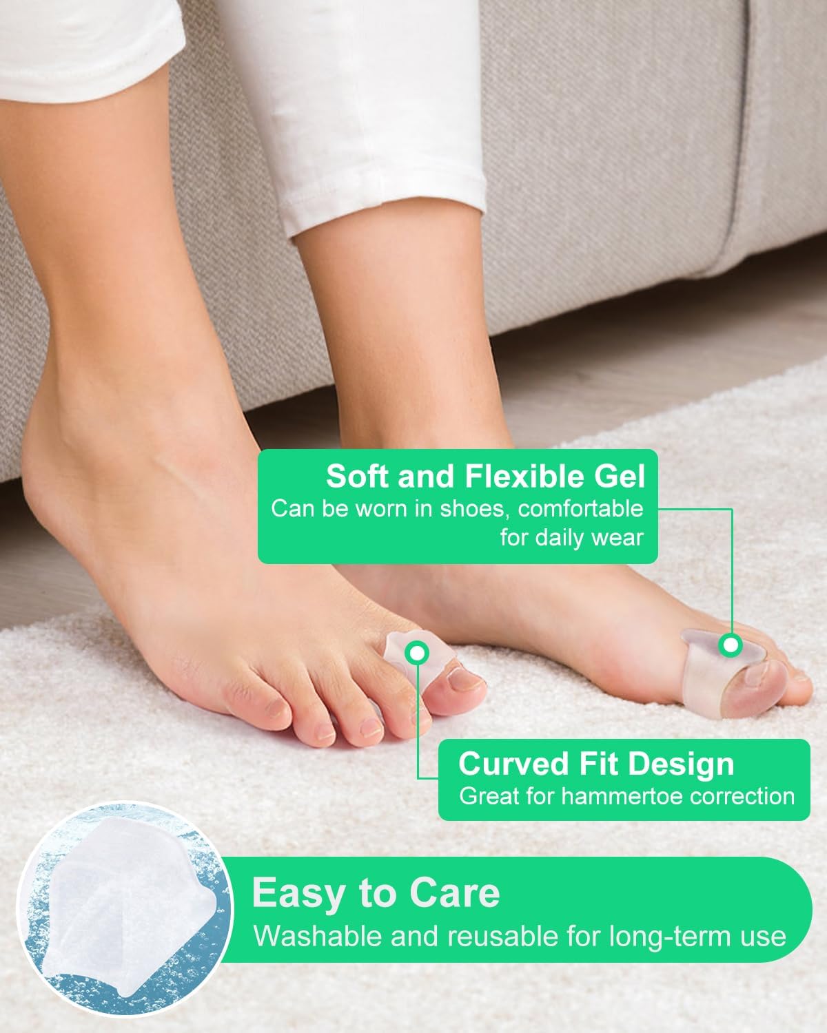 10Pcs Hammer Toe Corrector Straighteners, Bunion Spacer Separators for Women and Men Curled Toes, Crooked, Claw, Hammertoe, Gel Toe Splints for Straightening (Medium)