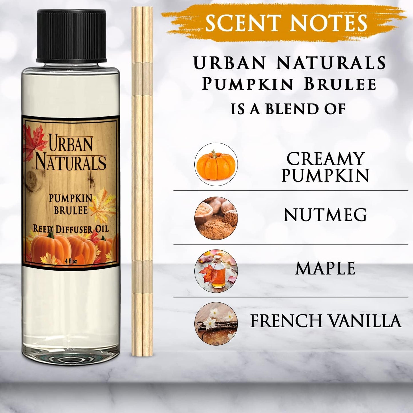 Urban Naturals Pumpkin Brulee Reed Diffuser Refill Oil | Autumn & Winter Home Scent | Creamy Pumpkin Pie, Nutmeg, Maple & French Vanilla | Made in The USA