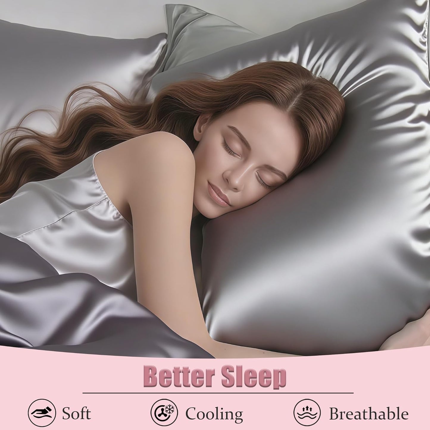 Mulberry Silk Pillow Cases with Zipper, Ultra Smooth Breathable Cooling Pillow Cases for Hot Sleepers, Silk Satin Pillowcase for Hair and Skin, Gifts for Women (Silver Grey, Standard Size, 1 Pack)