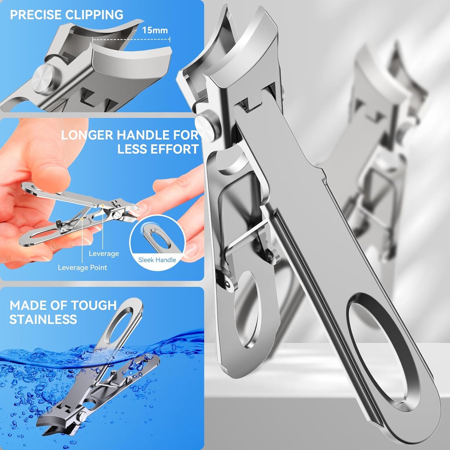 Toenail Clippers for Seniors Thick Toenails, Sharp Toe Nail Clippers Set for Men Women, Heavy Duty Fingernail Clipper Pedicure Tools for Feet, Professional Manicure and Pedicure Kit with Nail Scissors