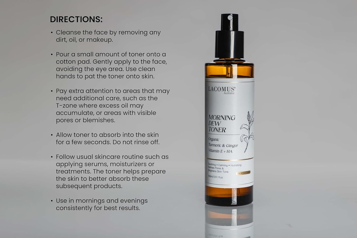 Morning Dew Organic Turmeric & Ginger Facial Toner, Infused with Vitamin E and Hyaluronic Acid, Hydrating Pore-Refining, Anti-Aging Formula for All Skin Types