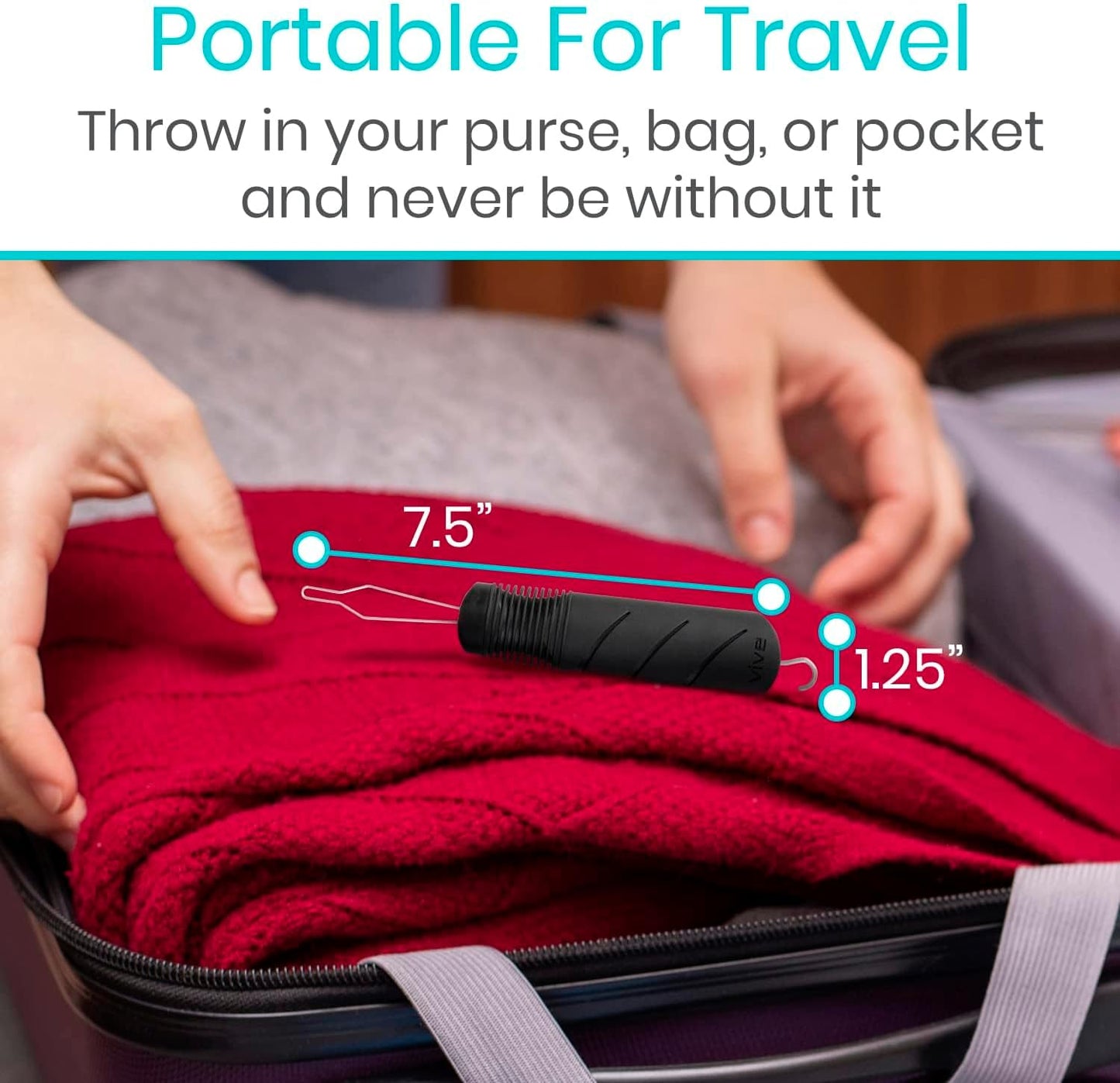 Vive Button Hook with Zipper Pull - Dressing Helper Assist Tool for Arthritis - One Hand Shirt & Coat Buttoning Aid, Disability, Handicapped, Seniors, Elderly - Limited Dexterity, Wide Grip Handle