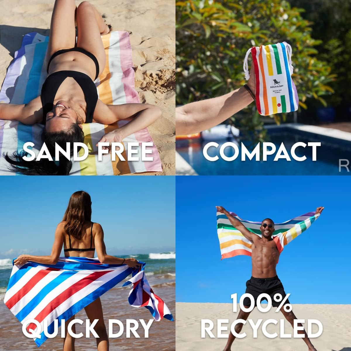 Dock & Bay Customized Beach Towel - Quick Dry, Sand Free - Compact, Lightweight - 100% Recycled - Includes Bag - Summer - Unicorn Waves - Large