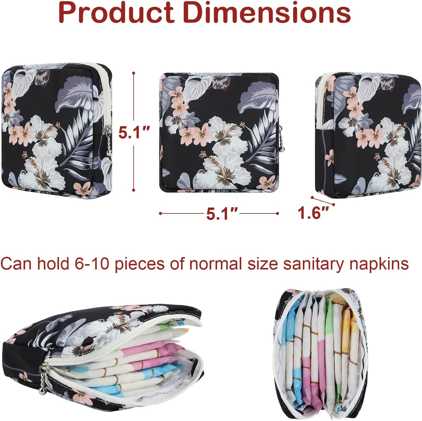 Desing Wish Sanitary Pad Storage Bag Portable Period Bag for Teen Pads/Sanitary Napkins/Small Tampons, Sanitary Napkin Storage Bag First Period Gifts for Teen Girls (Flower)