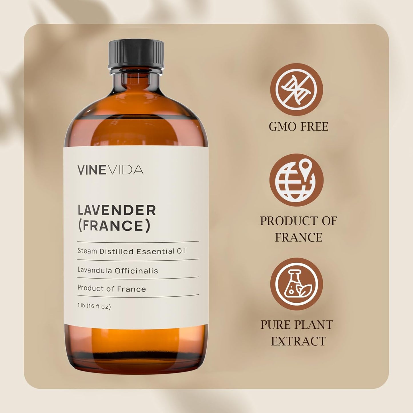 VINEVIDA Lavender France Essential Oil 16 oz - Undiluted Lavender Oil 16 oz - Lavender Candle Oil Scent - DIY Candle Scents for Candlemaking - Bulk Essential Oil for Soap Making Safe for Skin