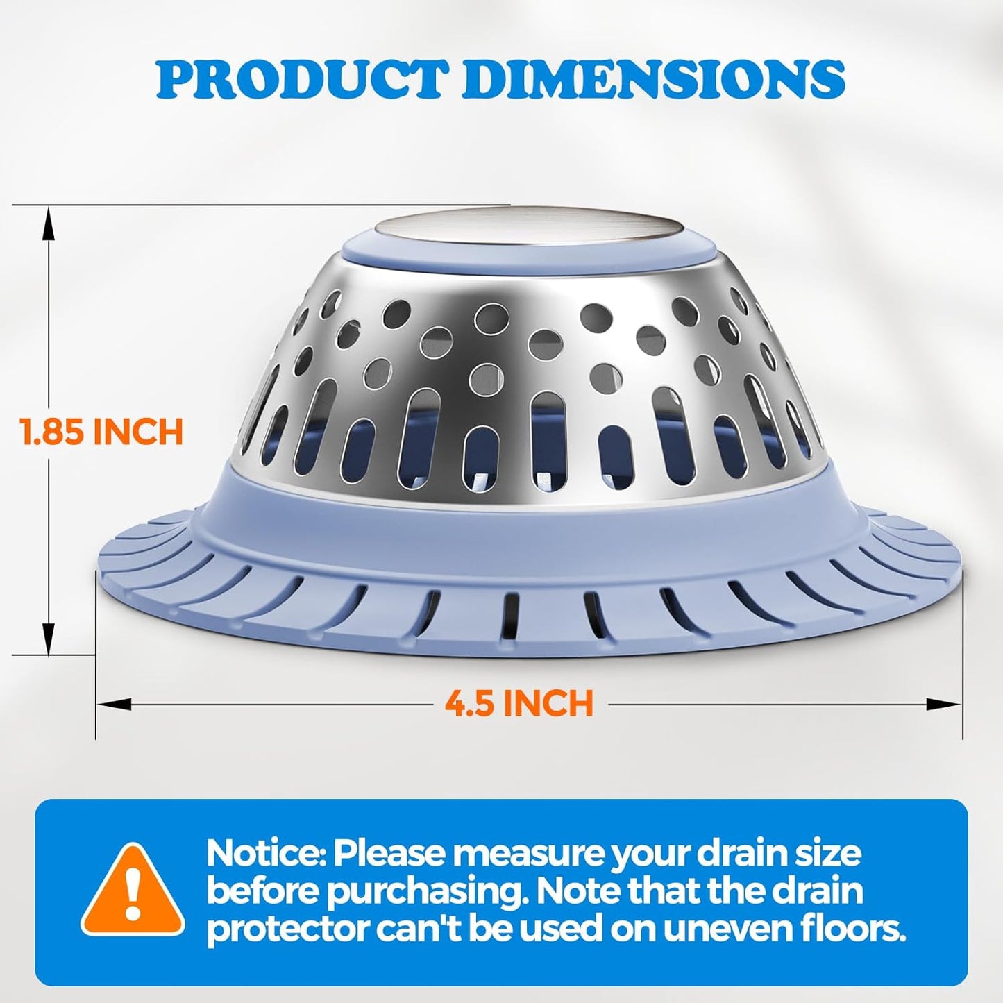 zaa Drain Hair Catcher - Bathtub Drain Cover, Hair Stopper for Bathtub Drain, 304 Stainless Steel Drain Protector and Hair Trap for Flat & Pop-up Drains, Silver Blue