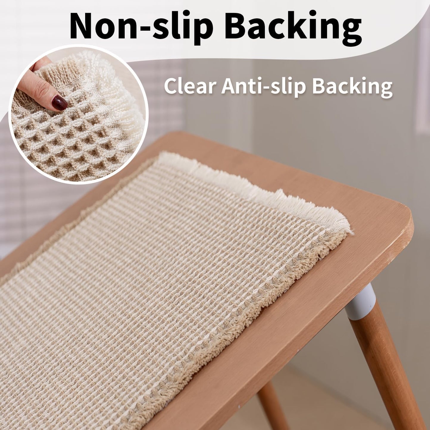 Waffle Bath Mat - Boho Bathroom Rugs Non Slip Washable, Super Absorbent & Quick Dry, Soft Bath Mat Farmhouse Bathroom Decor, 24'' x 48'', Khaki and White