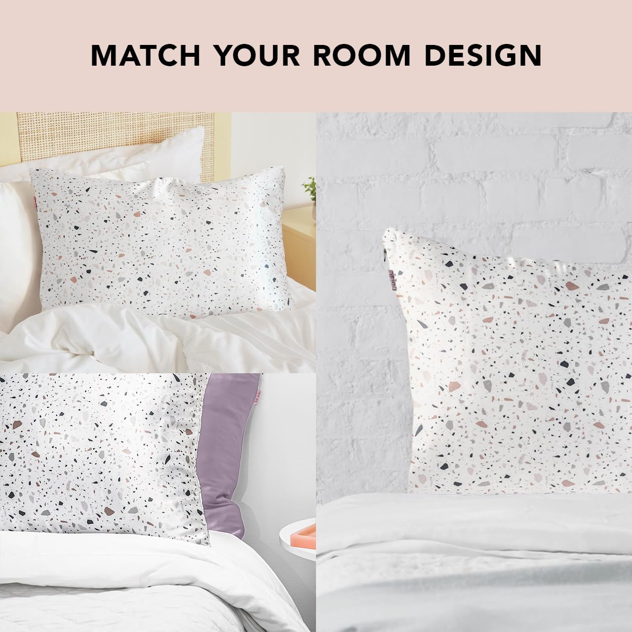 Kitsch Satin Pillowcase with Zipper for Hair & Skin, Softer Than Silk Pillow Cases Queen, Wrinkle-Free, Smooth and Cooling Satin Pillow Covers, Standard Size 19"x26", White Terrazzo