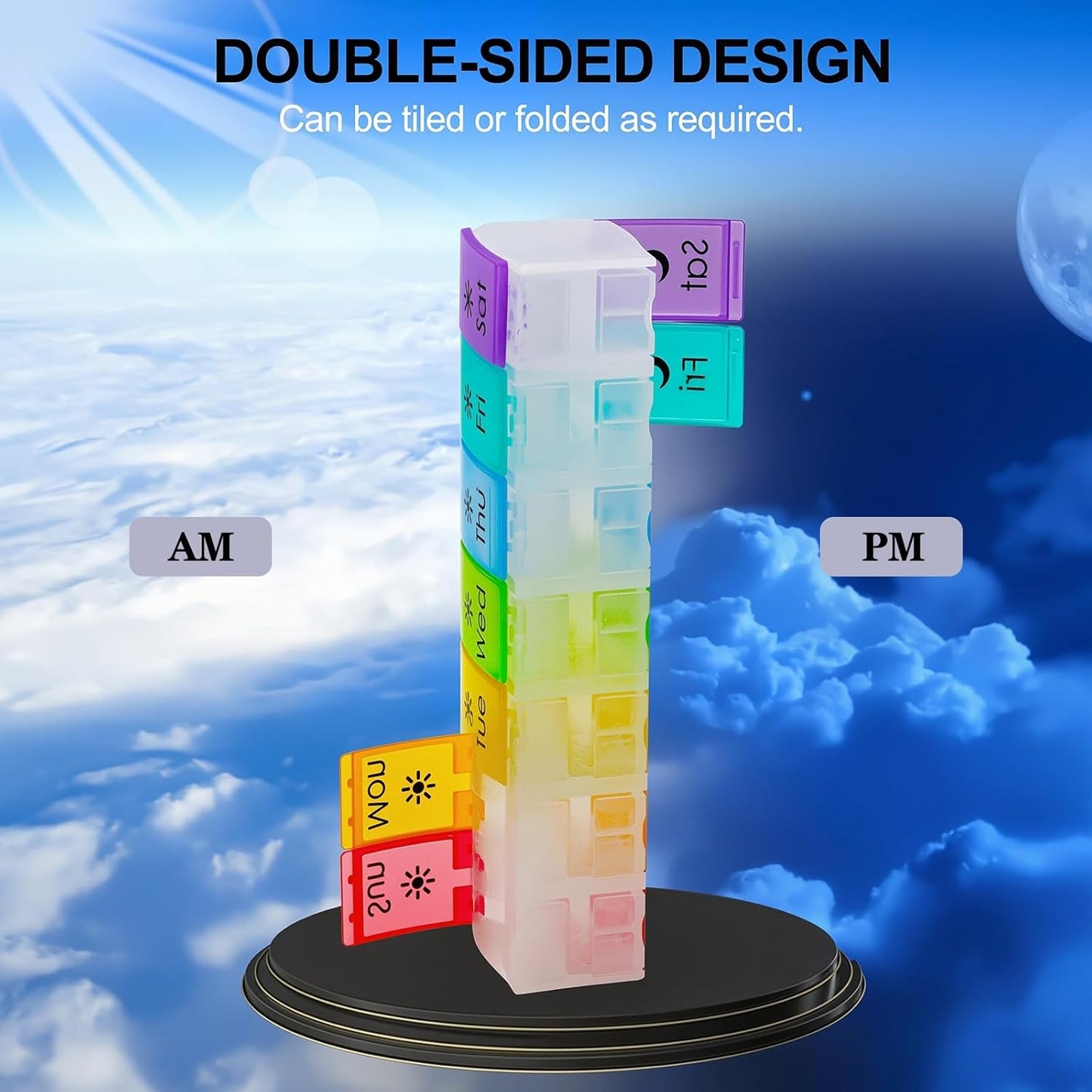 XL Large AM/PM Weekly Pill Organizer Arthritis Friendly, 2 Times a Day Pill Box with Spring Open Design, 7 Day Vitamin Case with Push Button Compartments (Clear)