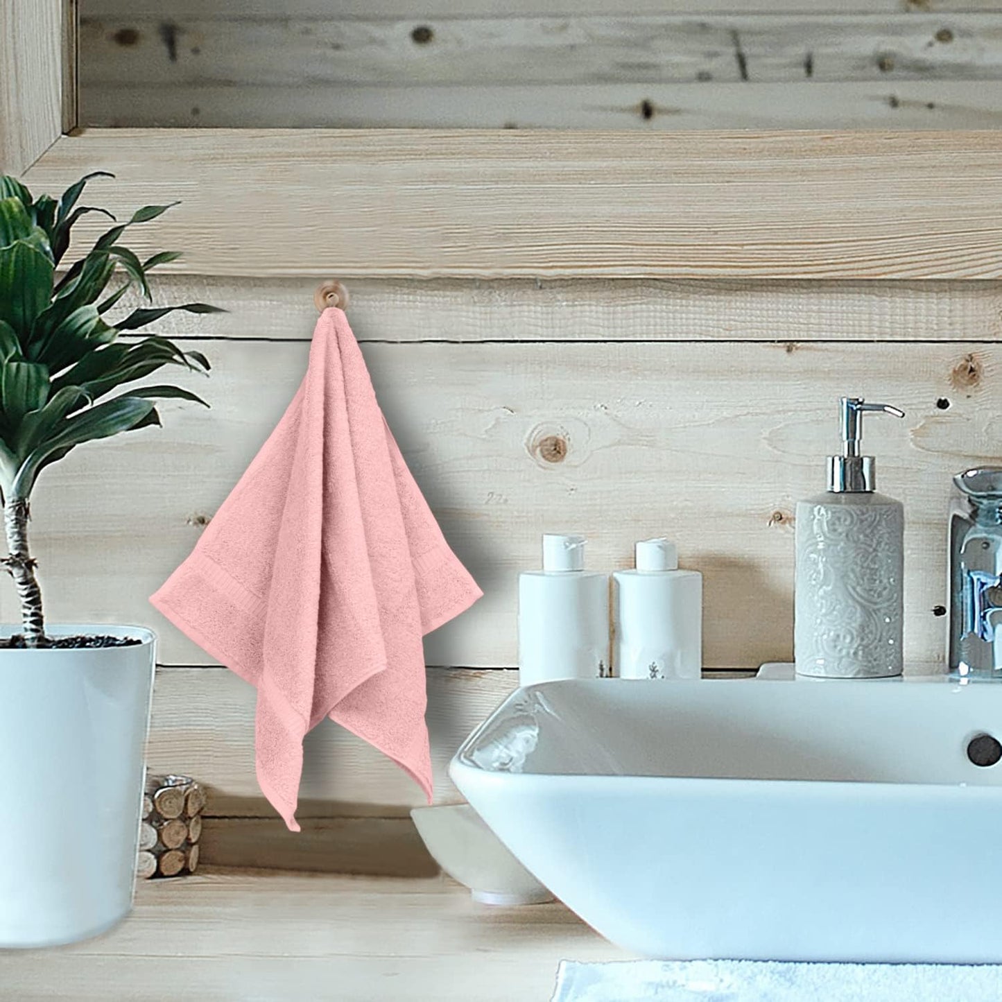 Monogrammed Hand Towel, Personalized Initial Gift, Extra Absorbent 100% Turkish Cotton - Soft Terry Finish - Set of 2 - Black Block Initial V - Embroidered on Pink Towels