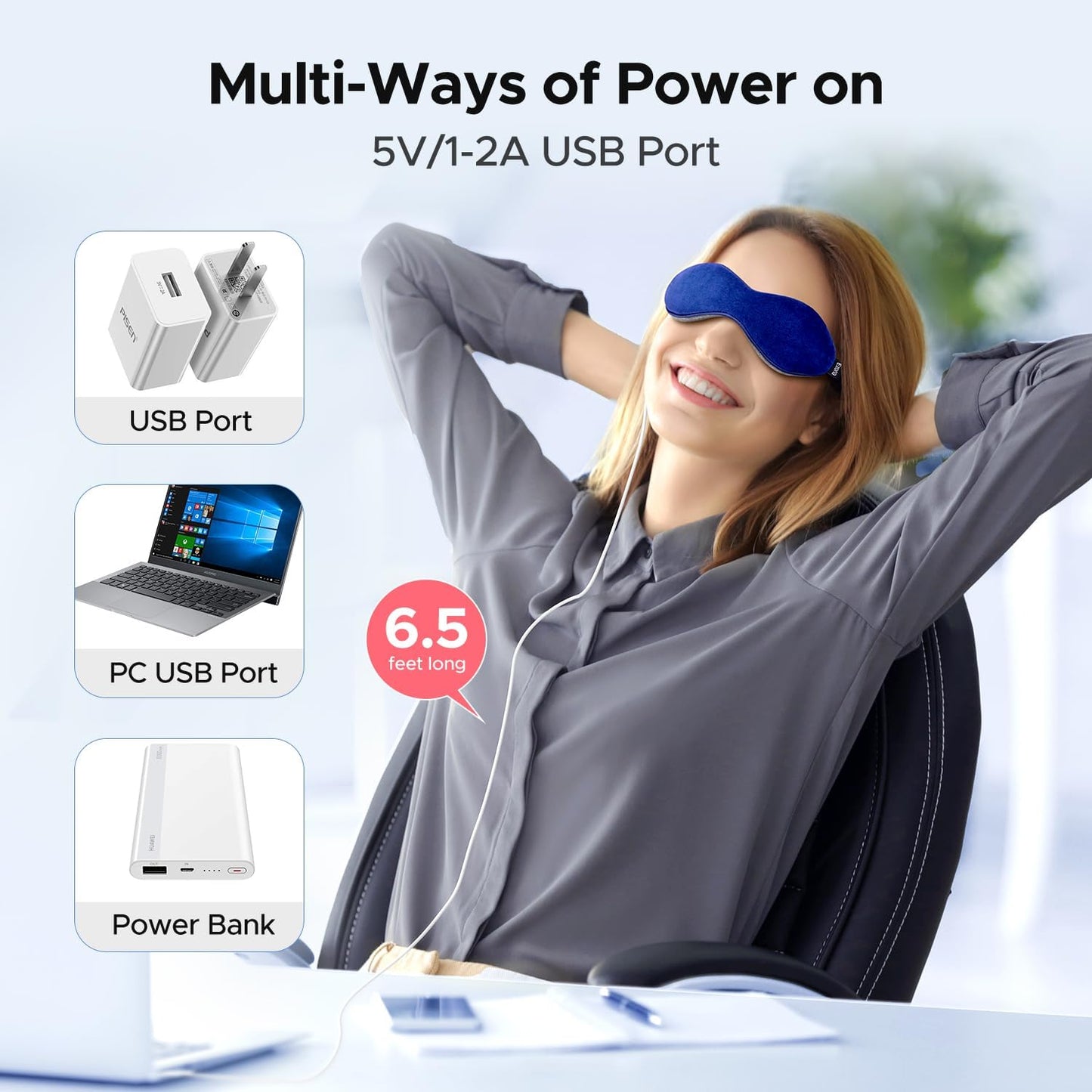 Ezona Heated Eye Mask, Warm Eye Compress Mask for Dry Eyes, USB Electric Eye Heating Pad with Temperature & Timer Control, Dry Eye Mask for Blepharitis, Sinus Migraine (Indigo)