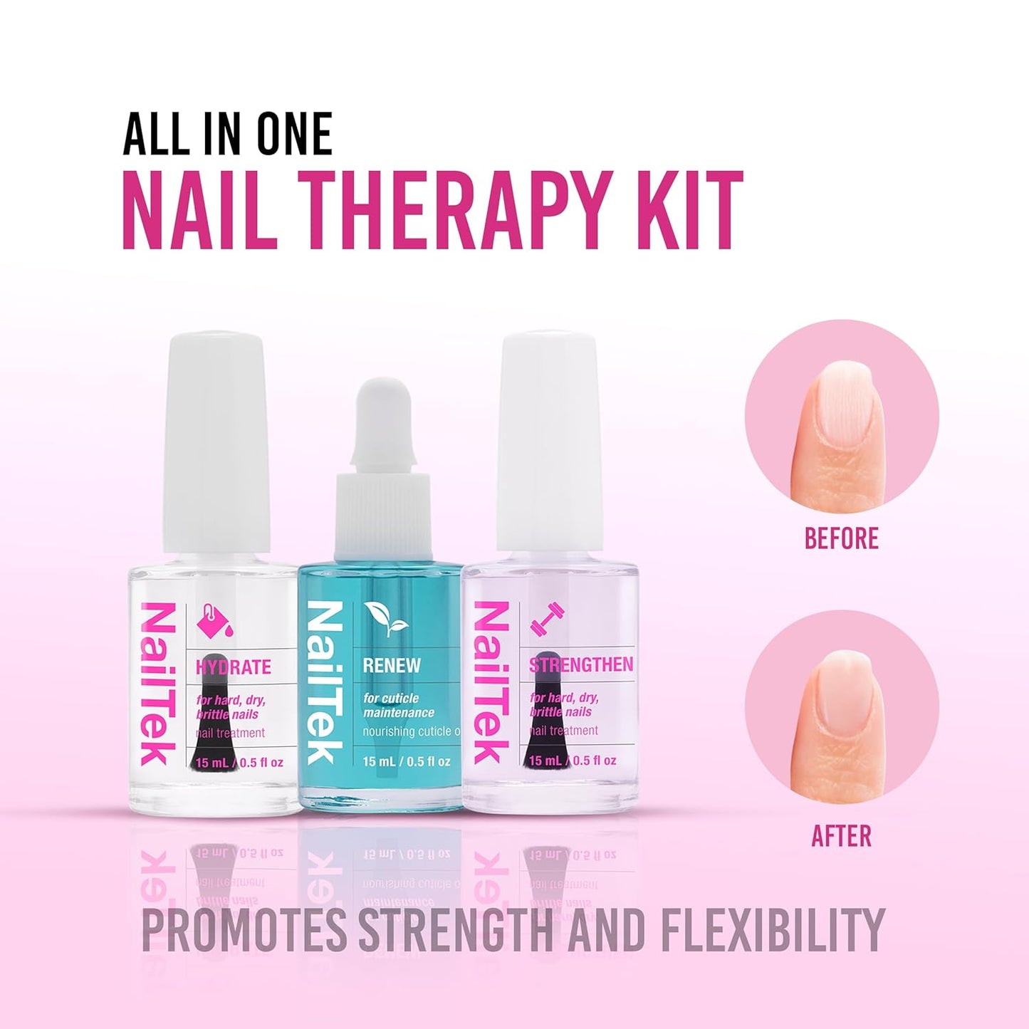 Nail Tek Therapy Kit – Nail Repair for Damaged Nails, Hydrate, Renew & Strengthen Nails Treatment, Made in USA, 0.5 fl oz each
