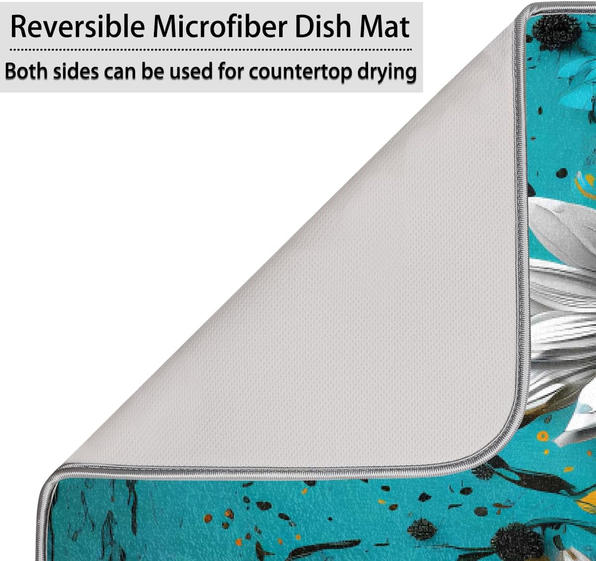 Dish Drying Mat Turquoise Wooden Sunflower Large Drying Mat for Kitchen Counter 18x24in Absorbent Dish Drainer Rack Pad, Heat Resistant Coffee Bar Mats Countertop Protector