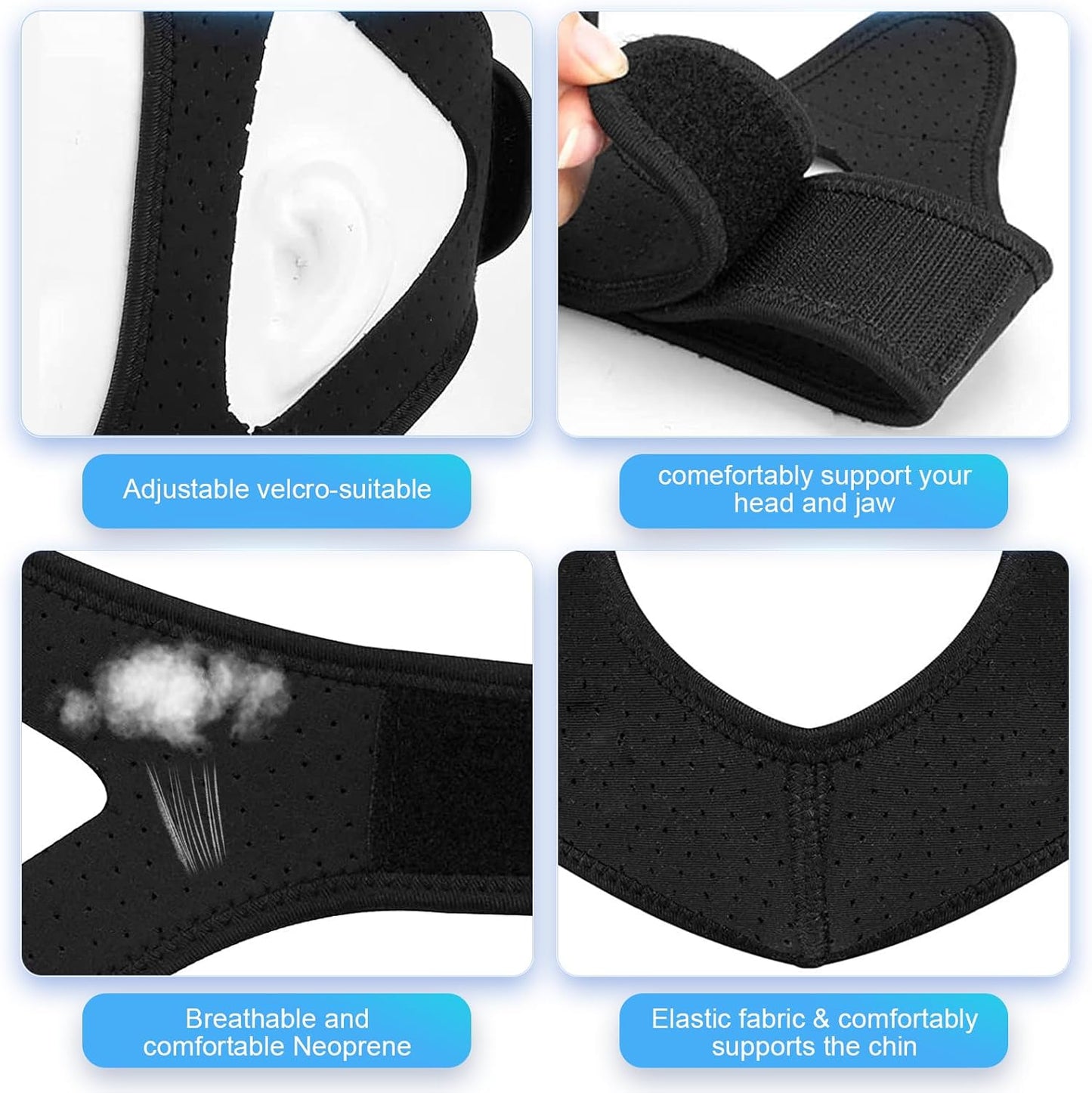 Chin Strap for Snoring Snore Chin Strap for Men & Women Comfortable Jaw Support Snoring Solution Adjustable Effective Snoring Sleep Device Reducing Aid for Women and Men (Black)