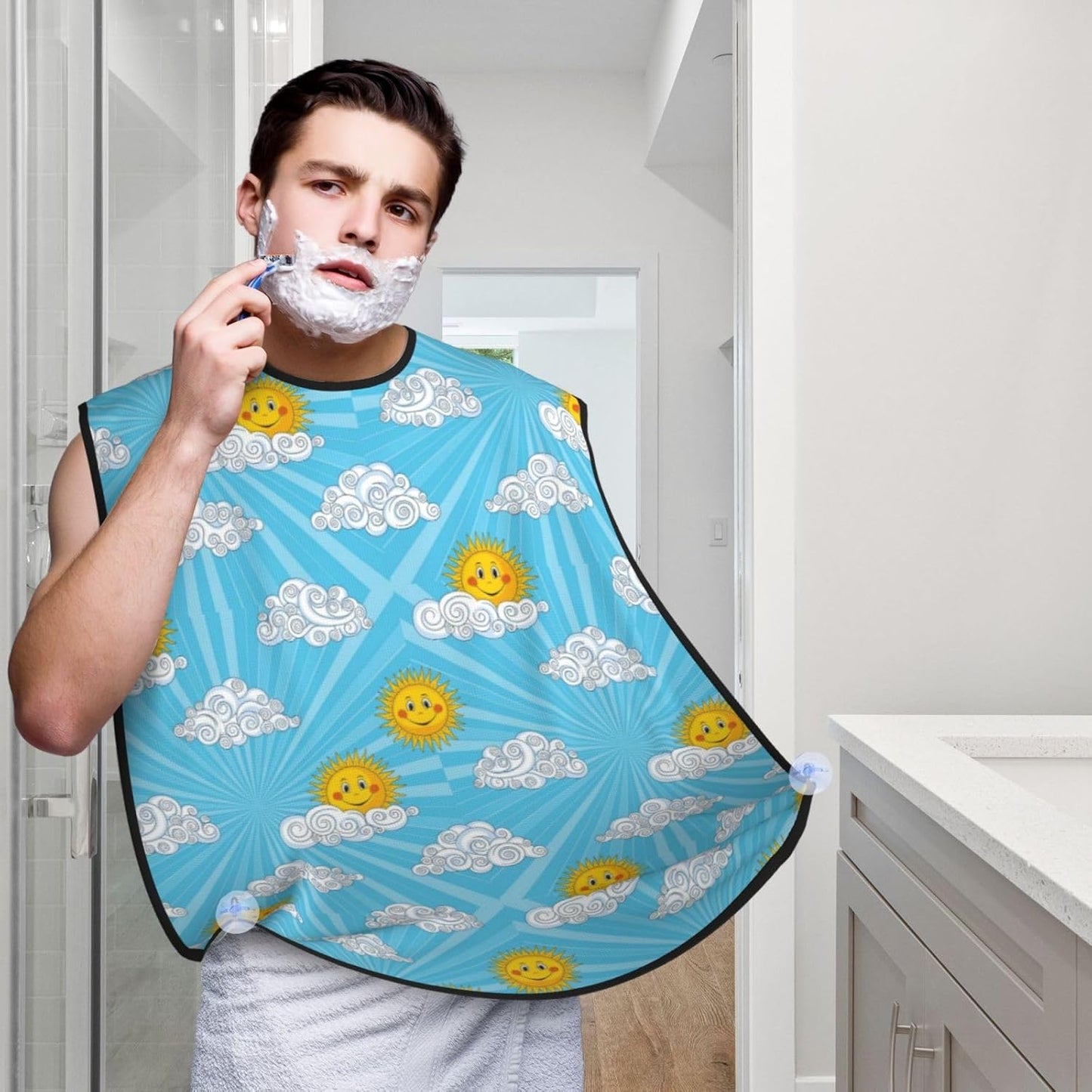 Adjustable Non-Stick Beard Apron, Hair Catcher Cape for Shaving Grooming, Waterproof with Suction Cups Men, Hippie Boho Style Sun Art Shave Bib