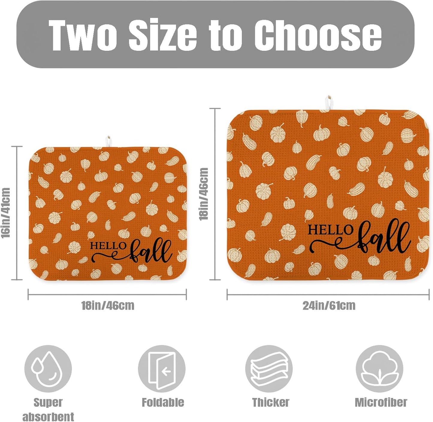 Dish Drying Mat for Kitchen Counter Large 18" x 24" Fall Pumpkin Absorbent Microfiber Dishes Drainer Rack Mats Pad Reusable Washable