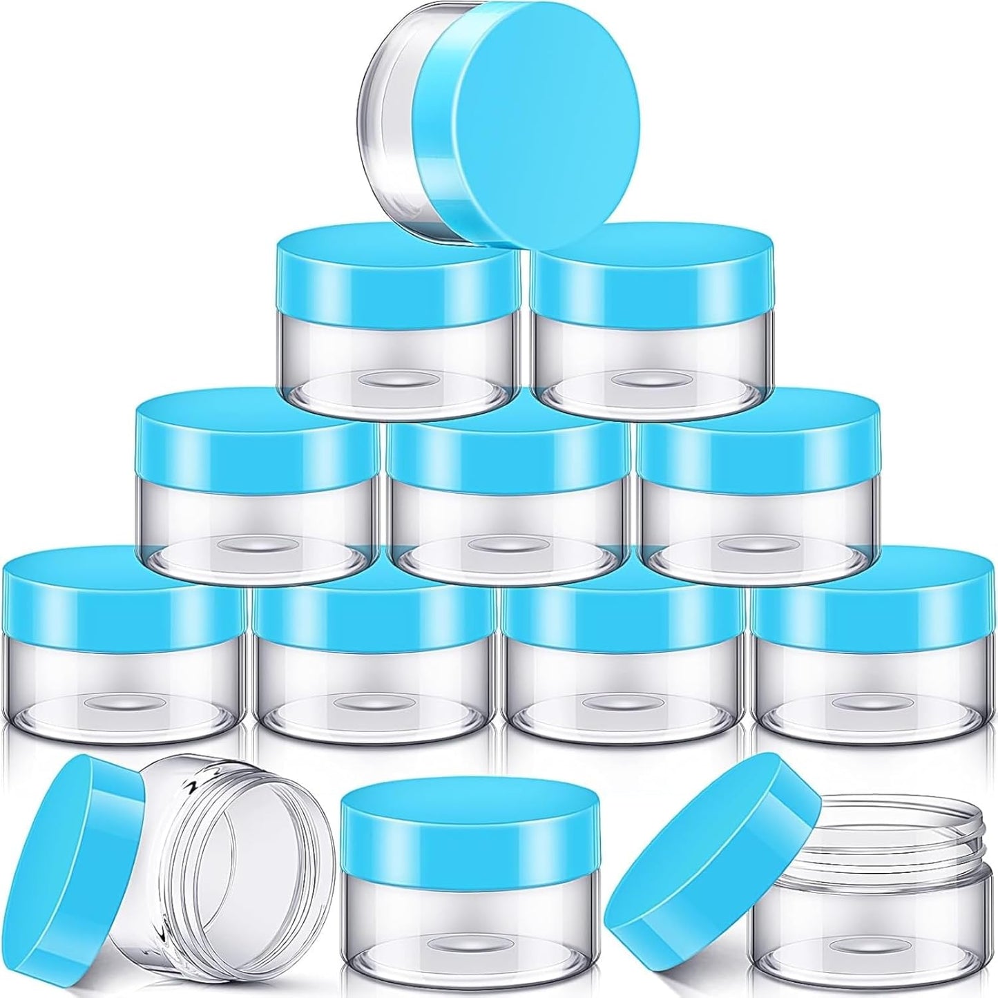 SATINIOR 12 Pack 6 oz Plastic Container Jars with Lids Round Clear Travel Cosmetic Container Slime Jars for Toiletries, Lotion, Cream, Ointments, Makeup, Rhinestone, Samples, Kitchen Storage(Blue)