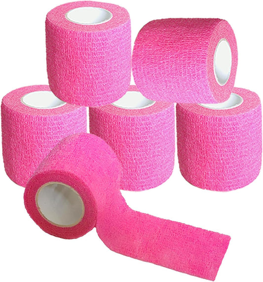 Hysiwen 6 Pack 2" x 5 Yards Self Adhesive Bandage Breathable Cohesive Wrap Self Adherent Vet Tape Self Stick Bandage Wrap for Sports, Athletic, Wrist, Ankle(Pink)