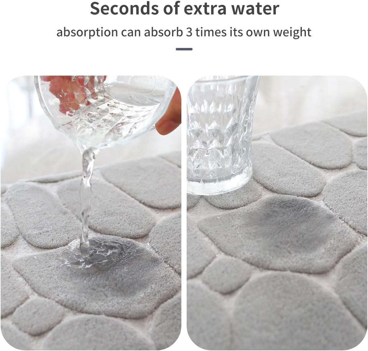 YIHOUSE Memory Foam Bath Mat Cobblestone Bathroom Rugs Super Water Absorbent Bath Mats for Bathroom Machine Washable Bath Rugs(17x24,Light Gray)