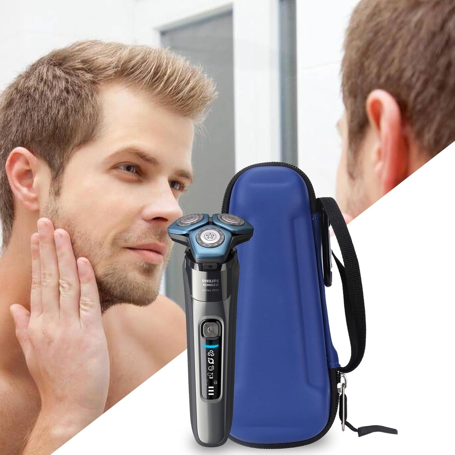Hard Storage Case for Krovena Electric Shaver/Philips Norelco Norelco Shaver Series 2100 2300 3500 6800 3100 5500 5100 5100 5300 5700 6880 7000 7100 7200 Rotary Shaver (Case Only) (PU, Blue+Black)