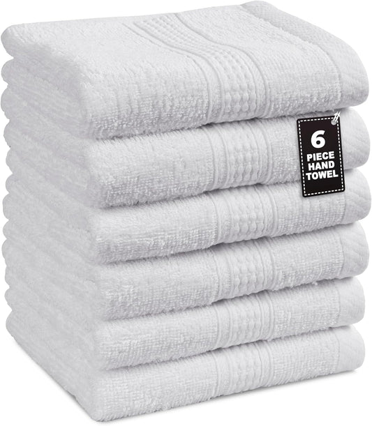 LANE LINEN 6 Pack Hand Towels (16"x28") - Spa & Hotel Quality - 100% Cotton, Ring Spun - Quick Dry, Ultra Soft & Absorbent - Used for Salon, Gym, Bathroom, Beauty - Pre Shrunk - White Hand Towels Set