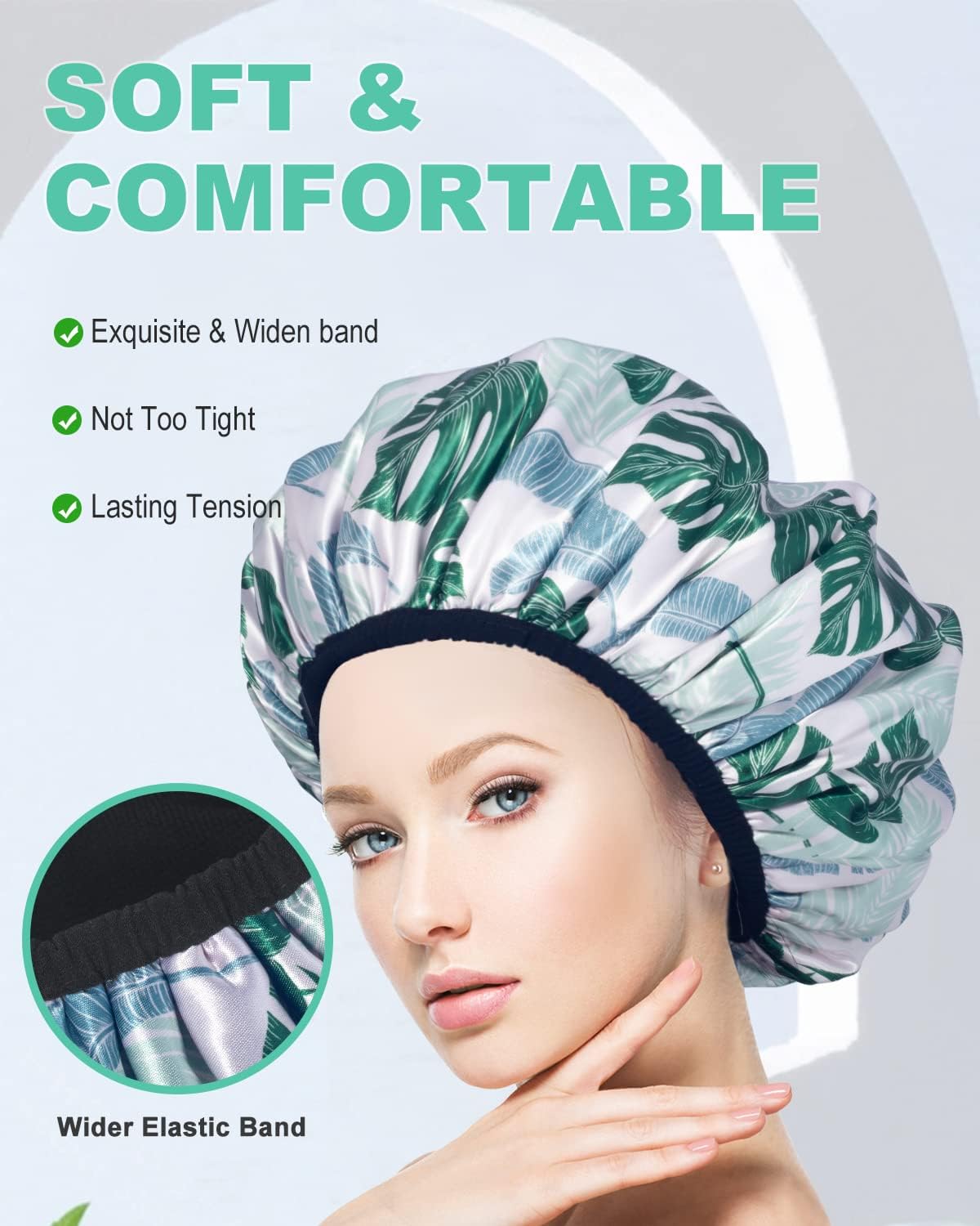 Shower Caps, Triple Layer Waterproof Large Shower Cap for Women, Reusable Shower Caps for Long Thick Hair lined shower cap
