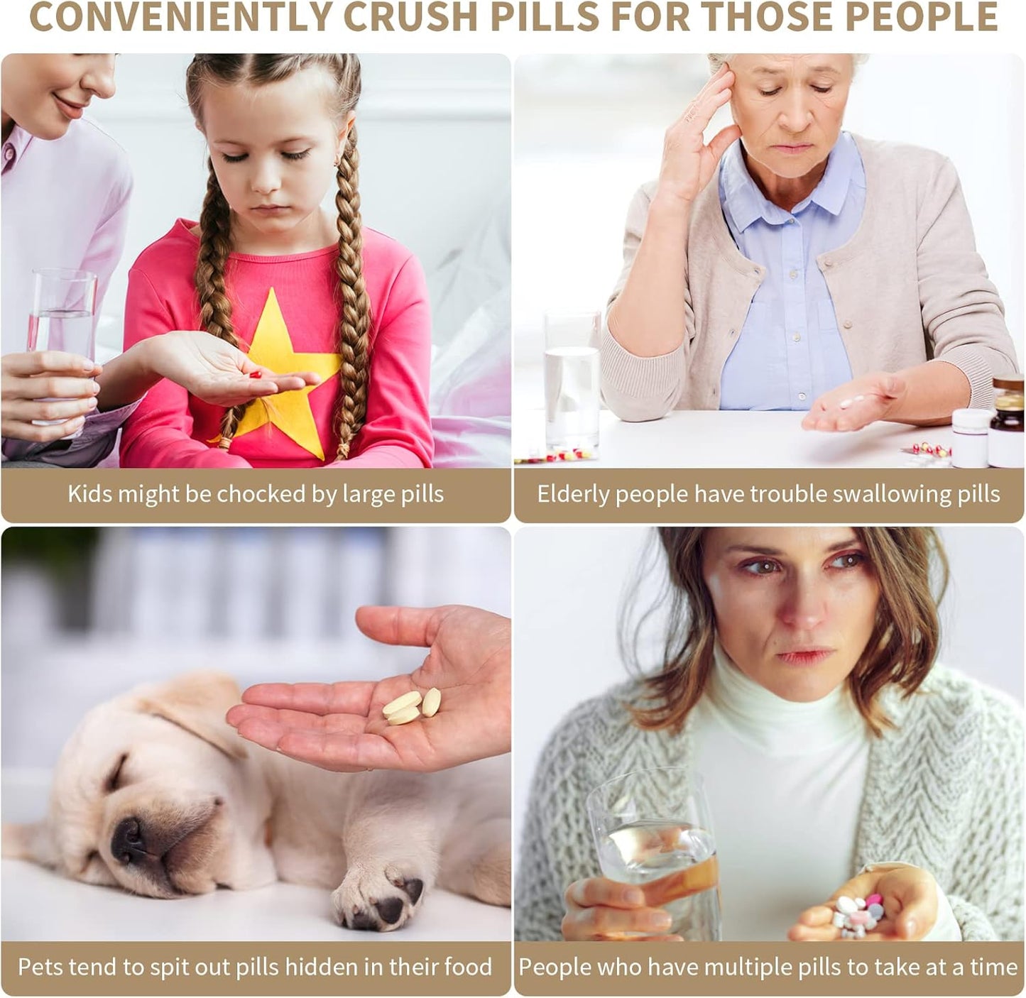 Cordless Electric Pill Crusher Grinder - Pill Cutters for Small or Large Pills and Vitamin Tablets to Fine Powder - Electronic Pill Pulverizer - Removable Grinding Cup for Easy Cleaning