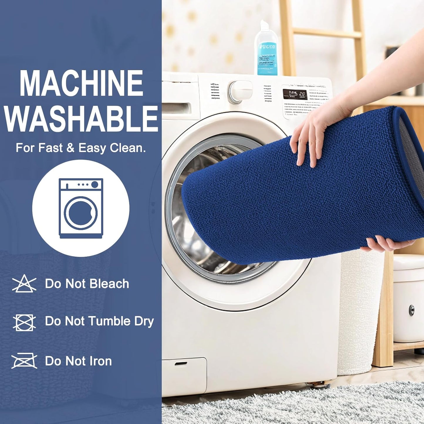 OLANLY Thick Memory Foam Bath Mat Rug 34x21, Extra Soft Absorbent Bathroom Rug, Quick Dry Bath Mats, Non-Slip, Machine Washable Carpet for Bathroom, Tub and Shower, Home Decor Accessories, Navy