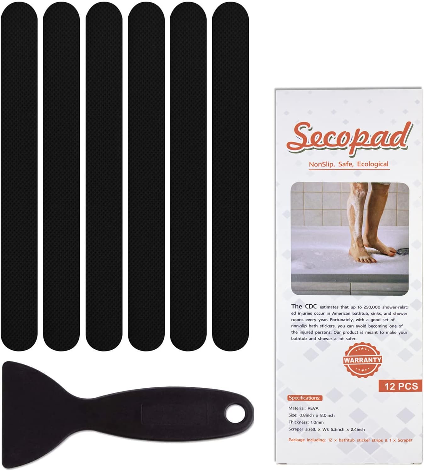 Anti Slip Shower Stickers, Safety Bathtub Strips Adhesive Decals with Premium Scraper for Bath Tub Shower Stairs Ladders Boats