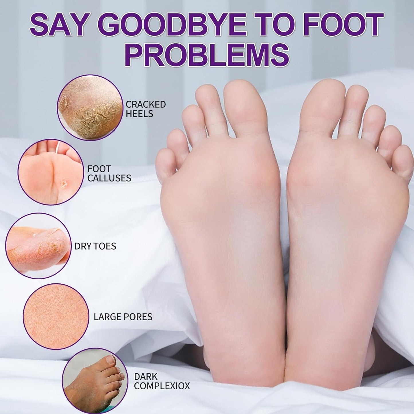 Pedicure Kit Foot Soak Set: Bubble Salt, Sugar Scrub, Massage Mask, Massage Lotion in a Box, 4 Step Foot Spa Kit for Dry Feet,Tired Feet（1 Set Lavender)