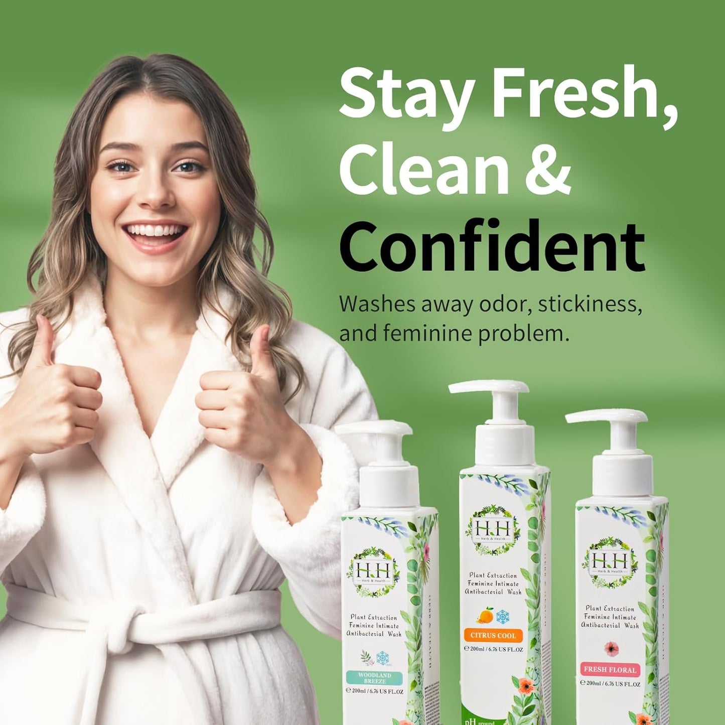 HH Herb & Health Feminine Wash for Women, pH3.6 Lactobacillus Cleanser with Botanical Extracts, Hydrating & Cooling Intimate Care for Odor Dryness and Itch, Sensitive Skin Safe, Freesia Scent Cool