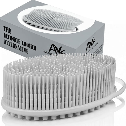 Avilana Silicone Body Scrubber – Gentle Shower Brush & Loofah Alternative- Food Grade & Lab Tested – Fast-Drying, Hygienic, BPA-Free Silicone Body Gentle Exfoliator (Light Gray, Massage)