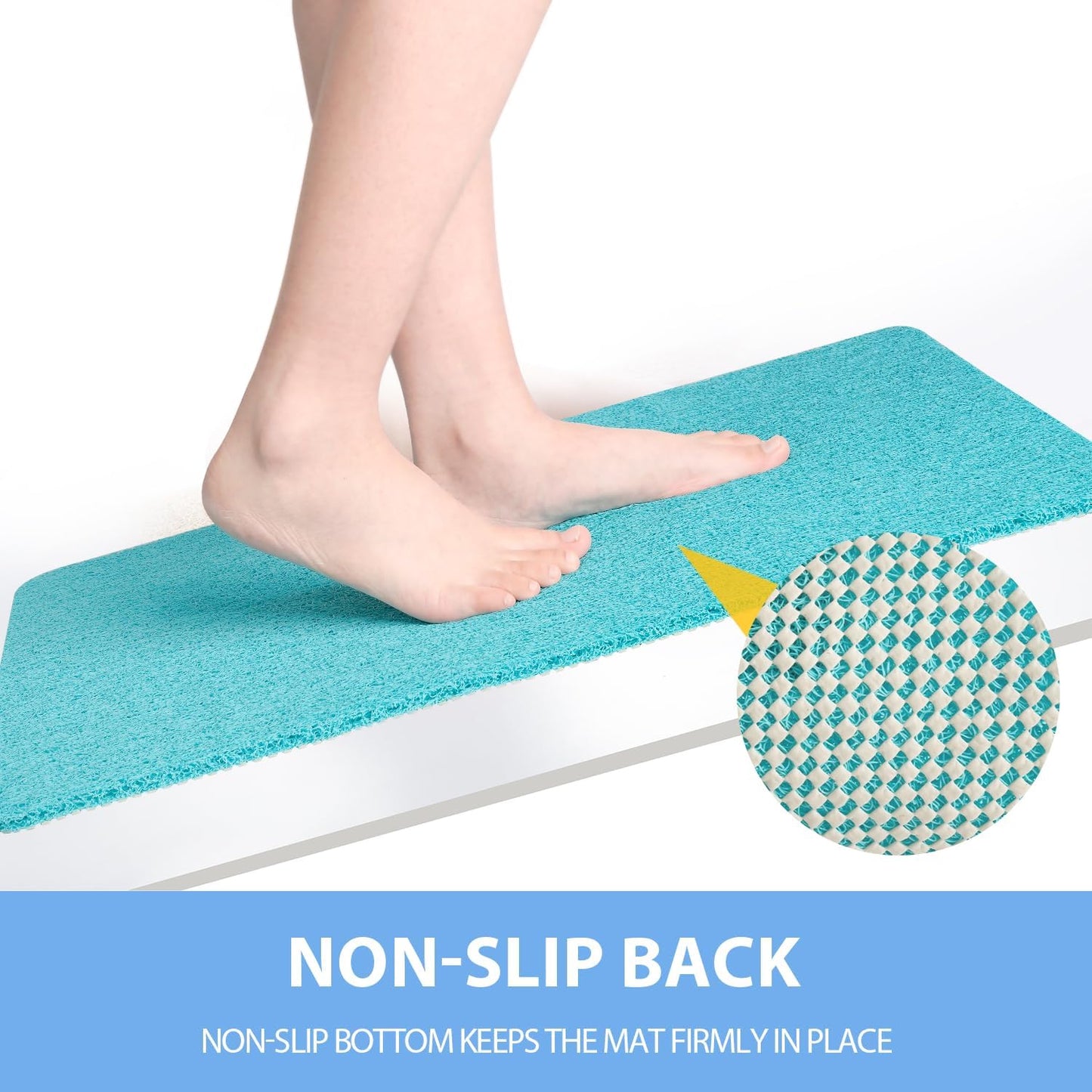 Non-Slip Bathtub Mat, Anti Slip Shower Mat, Fast Drying Bathtub Mats, Foot Scrubber Mat, Anti Slip Mat for Tub, Floor, Bathroom, Kitchen, Home, Hotel (Turquoise Blue 40"×16")
