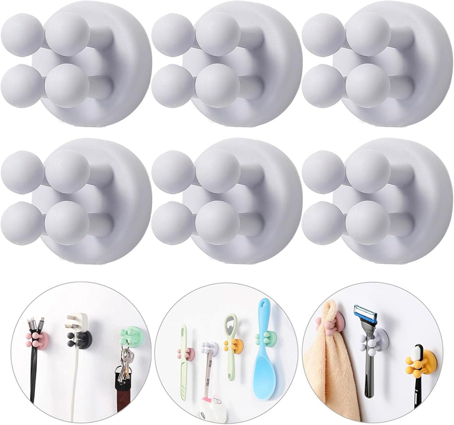 iBetterLife Tooth Brush Holder for Bathroom - 6Pcs Silicone Toothbrush Razor Holder for Shower Wall Mounted Self Adhesive Cute Storage Hook for Kids Hanging Loofah Towel for Kitchen Living Room Office