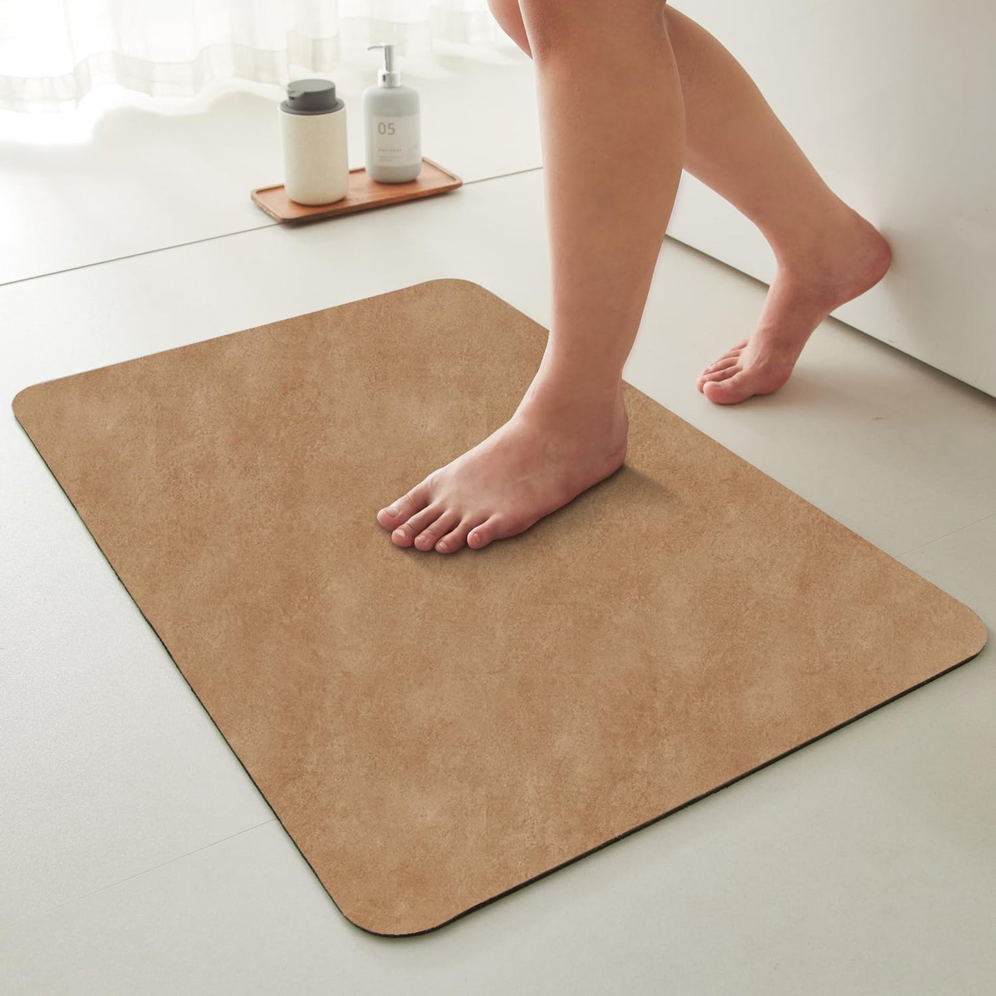 Bathroom Mat Quick Dry, Bathroom Rugs Non Slip Washable Thin Absorbent Bath Mat Fits Under Door Bathroom Floor Mat Perfect for Bath, Shower, or Sink 24"x36" Camel