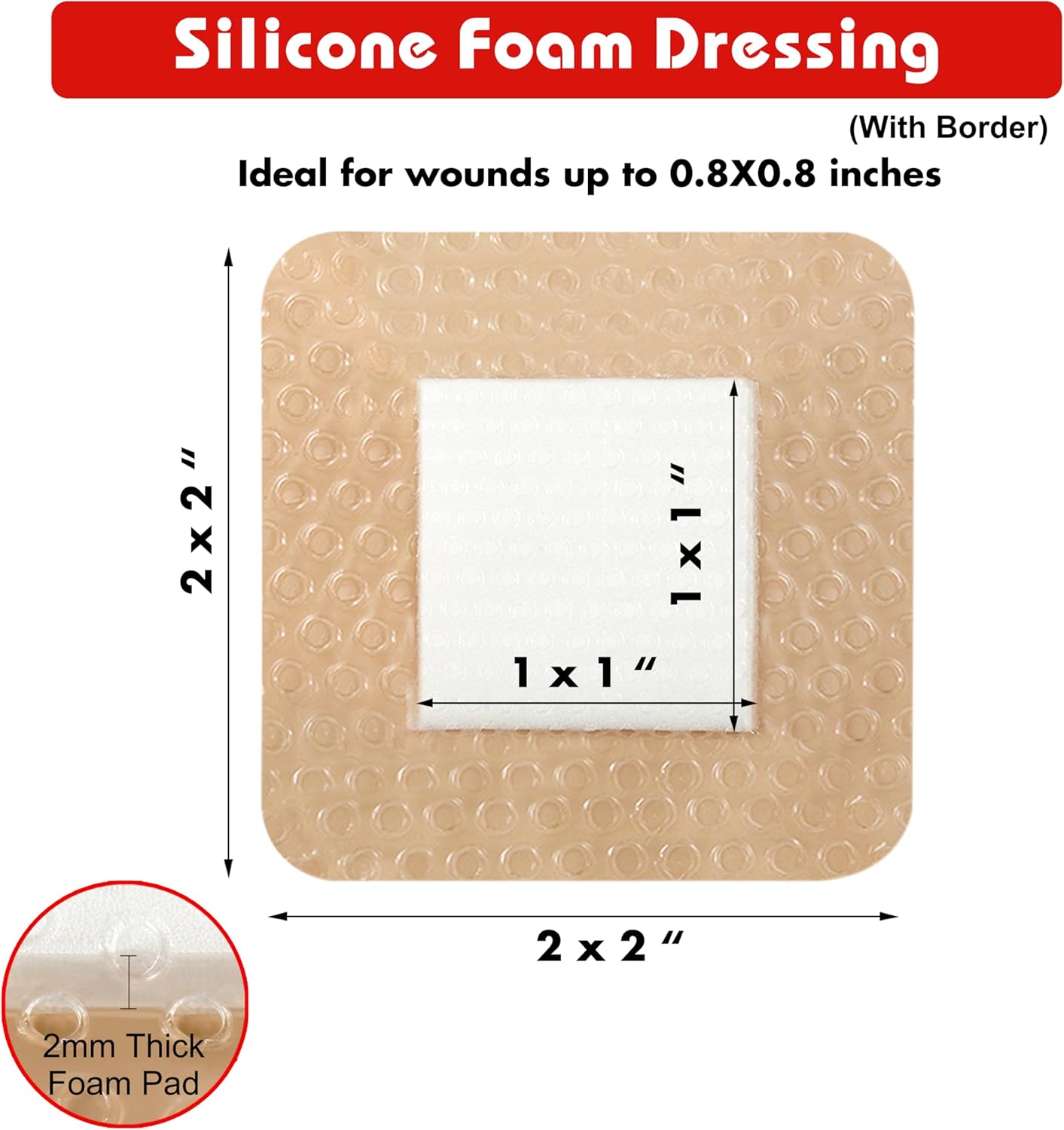FRESINIDER Silicone Foam Dressing with Adhesive Border – Wound Dressing Bandage – Silicone Foam Pad – Pack of 20 – 2 x 2 Inches Large Waterproof Bandages – Self Adhesive Wound Care and Dressings
