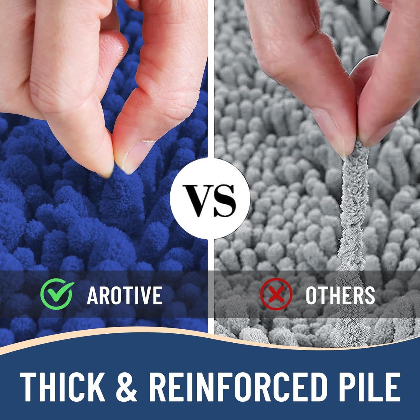 Arotive Luxury Chenille Bathroom Rug Mat, Extra Soft Thick Absorbent Shaggy Bath Rugs, Non-Slip Machine Wash Dry, Plush Bath Mats for Bathroom, Shower and Tub, 30x20, Dark Blue